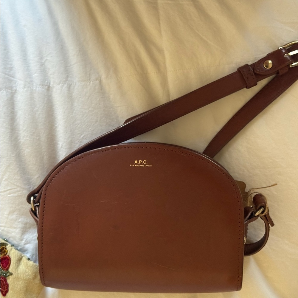 A.P.C. Brown Leather Demi-lune Bag